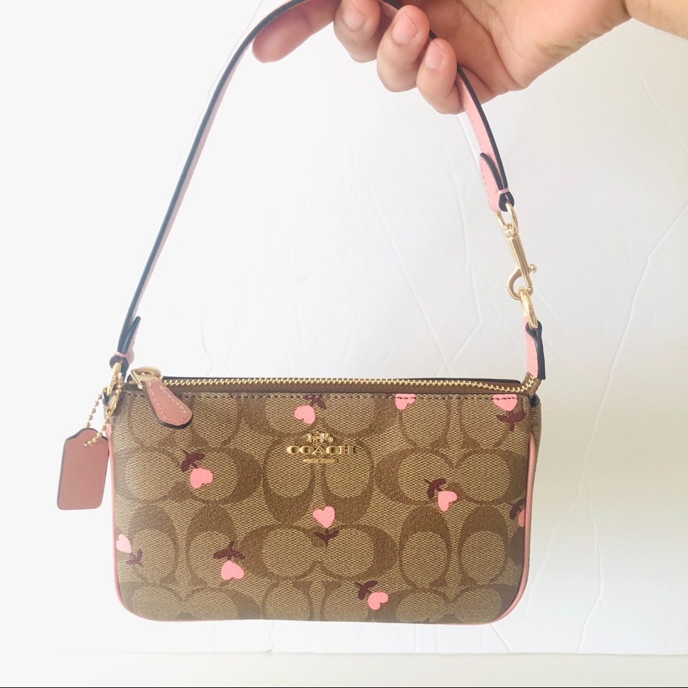Coach Nolita Heart Floral Print Brown Mini Purse